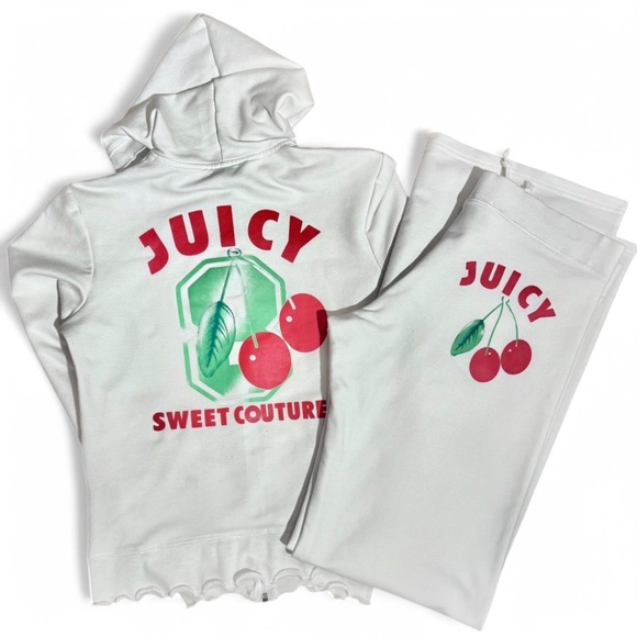 Juicy Couture Pants - 🍒VINTAGE JUICY COUTURE JUICY SWEET COUTURE CHERRY PRINT WHITE TRACKSUIT